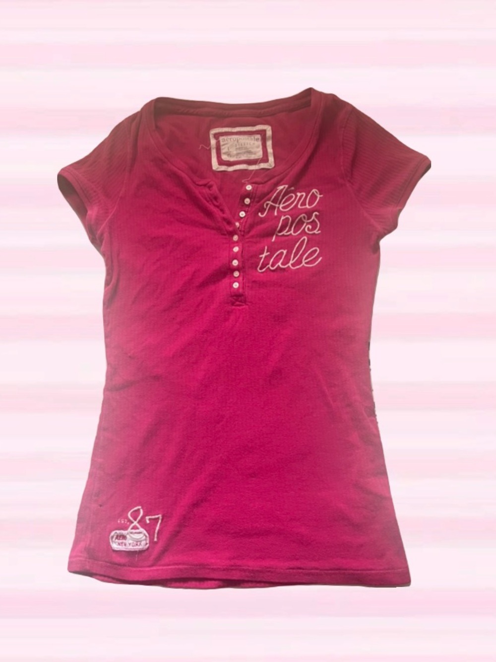 2010s Aeropostale Hot Pink Short Sleeve Henley Top